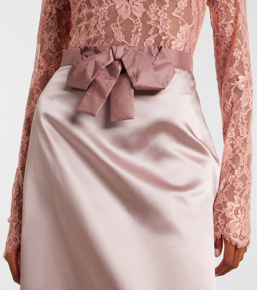 Юбка миди из сатина с бантом Valentino, Mauve/Antique Rose — фото 4