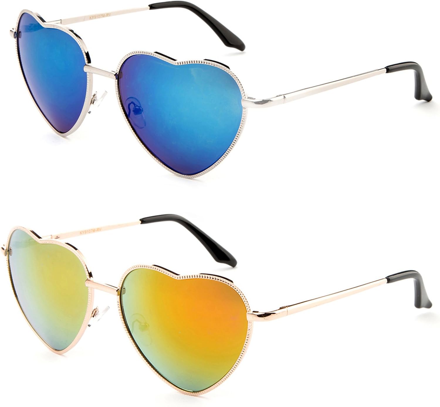 

Женские солнцезащитные очки-авиаторы в форме сердца, тонкая металлическая оправа, цветные линзы с эффектом вспышки и пружинный шарнир Newbee Fashion Sunglasses, 2 Pack Silver/Green & Gold/Orange