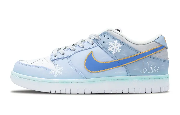 

Кроссовки Nike Dunk Skateboard Shoes Women's Low-Top White Blue Gold