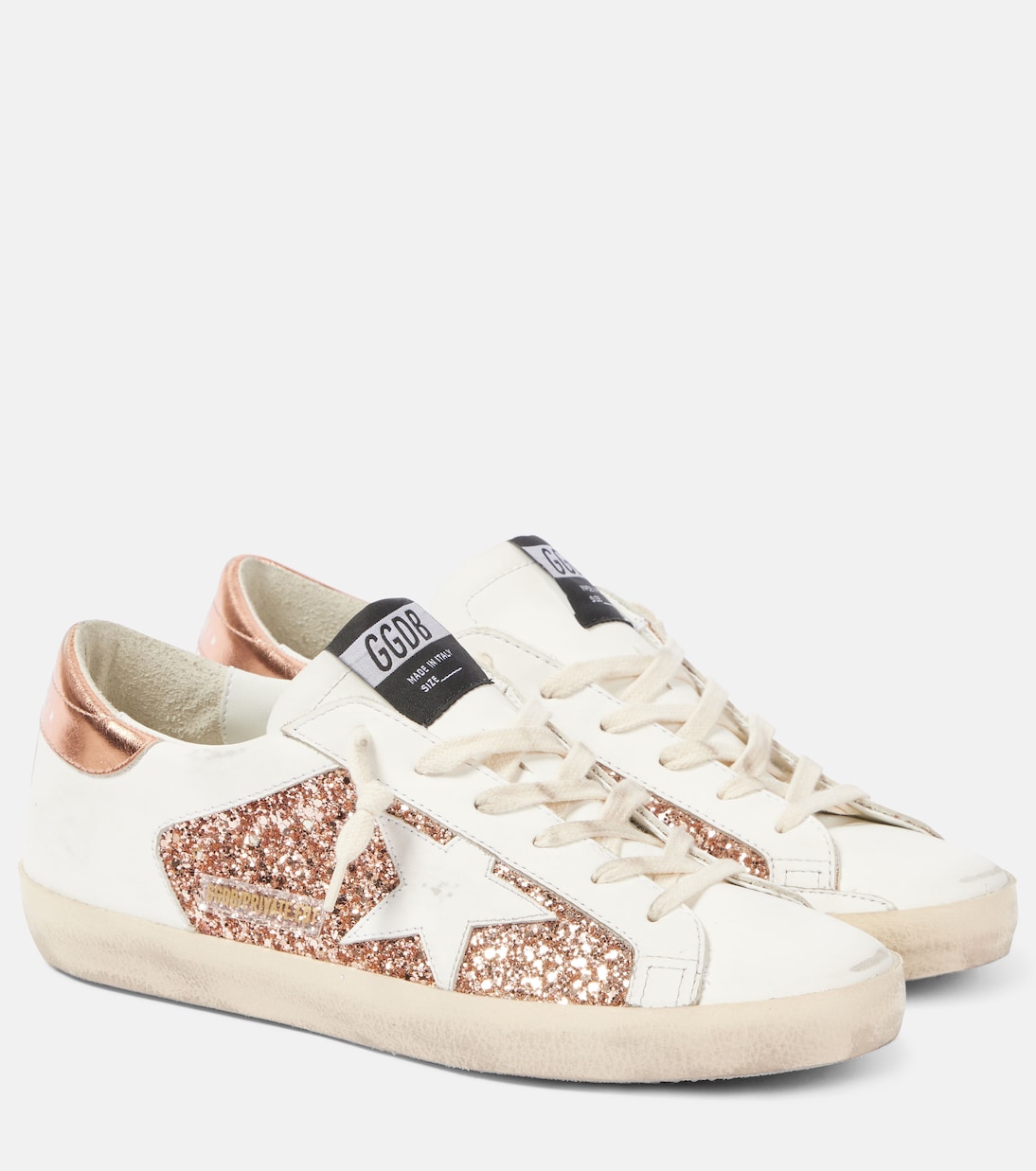 Супер-Звезда блестящие кожаные кроссовки Golden Goose, Gold Rose/White
