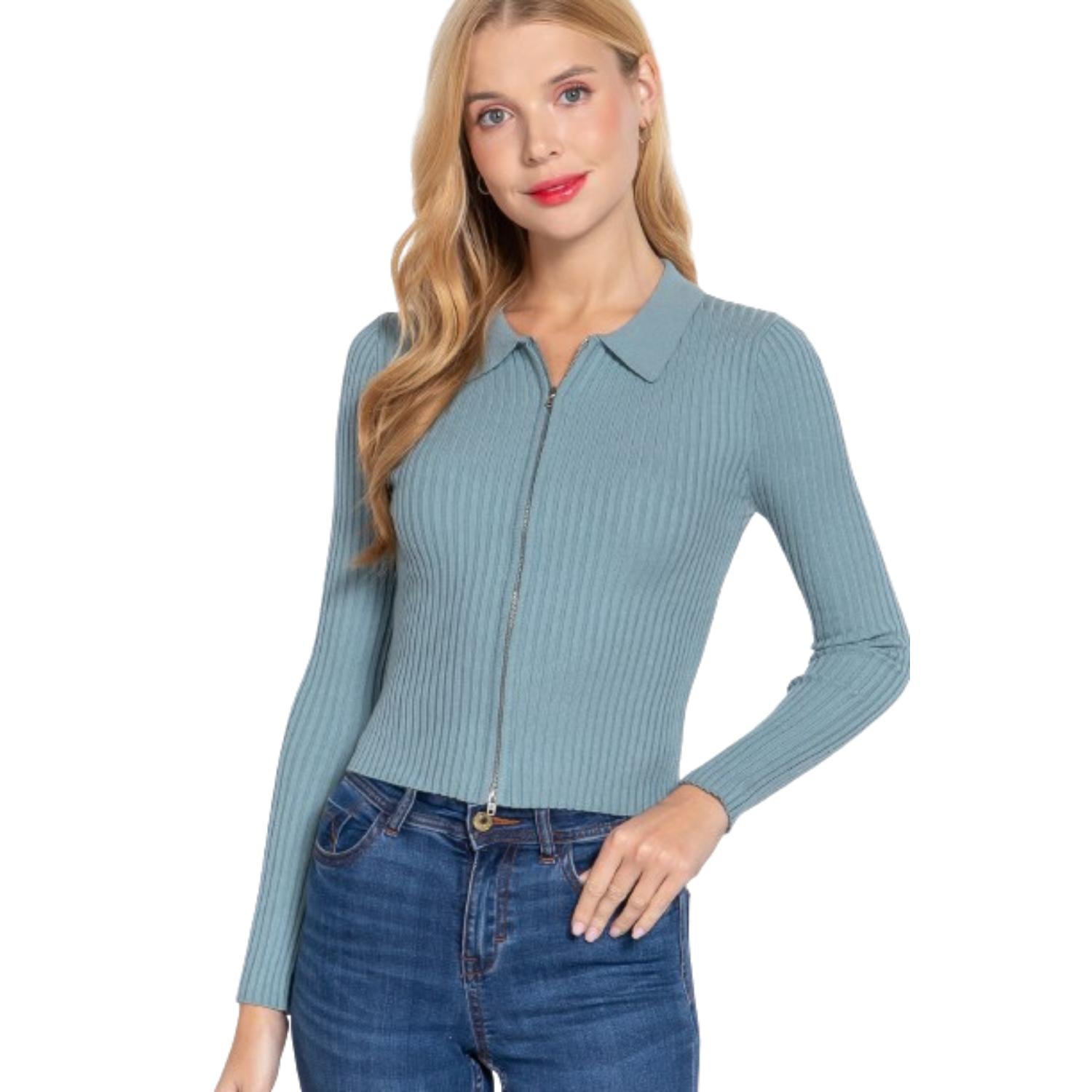 

Свитер с зазубренным воротником и застежкой-молнией FASHNZFAB, цвет stone blue