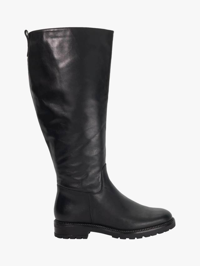Ботинки Tayah Wide Fit высокие до колена с круглым носком и плоским каблуком из кожи Dune London, Black-leather