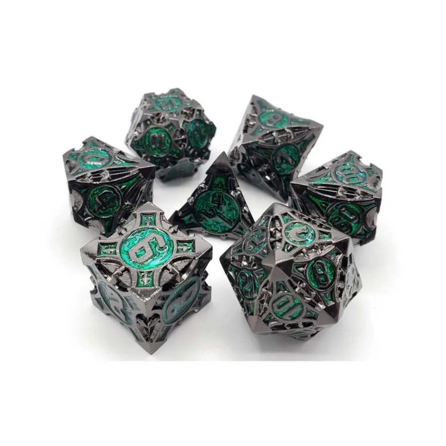 

Набор Poly Set — черный никель с зеленым (7), Metal Dice - Gnome Forged