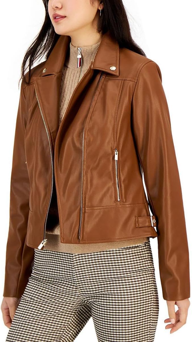

Женская байкерская куртка Tommy Hilfiger из искусственной кожи, Saddle