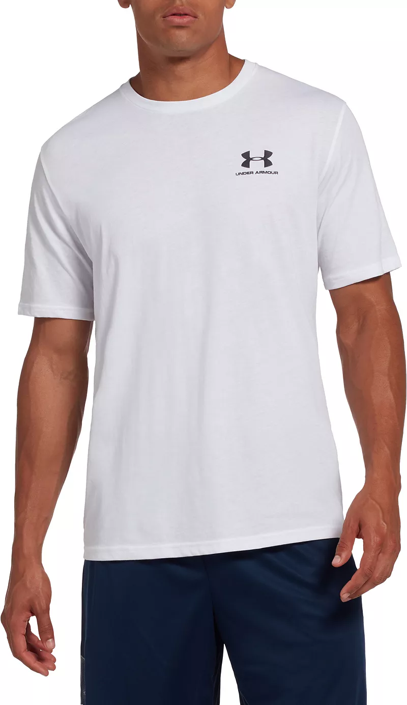 

Мужская футболка в спортивном стиле с рисунком на левой груди Under Armour, белый/черный