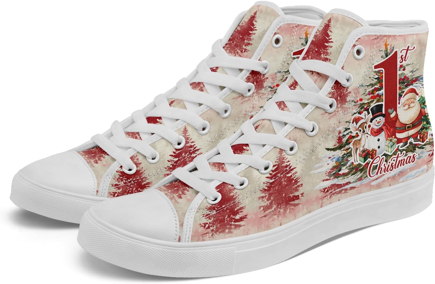 

Высокие кеды на холщовой подошве AWSOLE для мужчин и женщин, с принтом Санты, забавные рождественские повседневные кроссовки для ходьбы, белый/красный/зеленый/бежевый