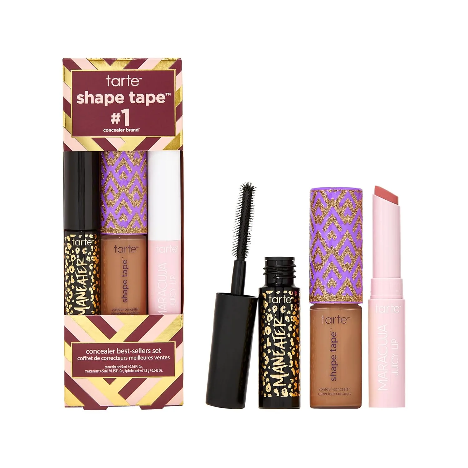 Набор бестселлеров Tarte Shape Tape - консилер Shape Tape, увлажняющий блеск для губ и тушь для ресниц, придающая объем, стойкость и длину. Не тестируется на животных., 53N deep neutral & rose