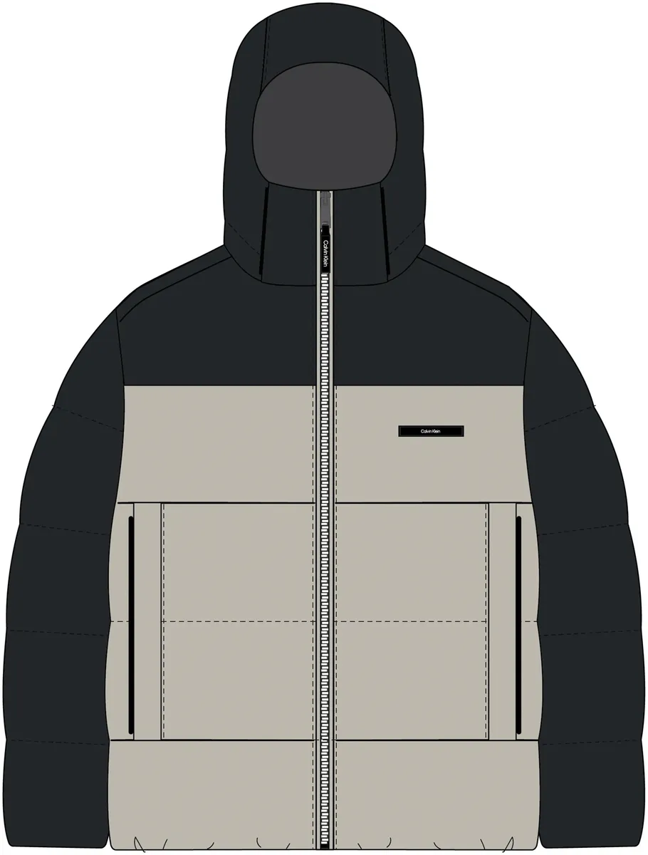 

Куртка Calvin Klein для отдыха "HOODED QUILT COLOR-BLOCK PUFFER", с капюшоном и нашивкой с логотипом, черный