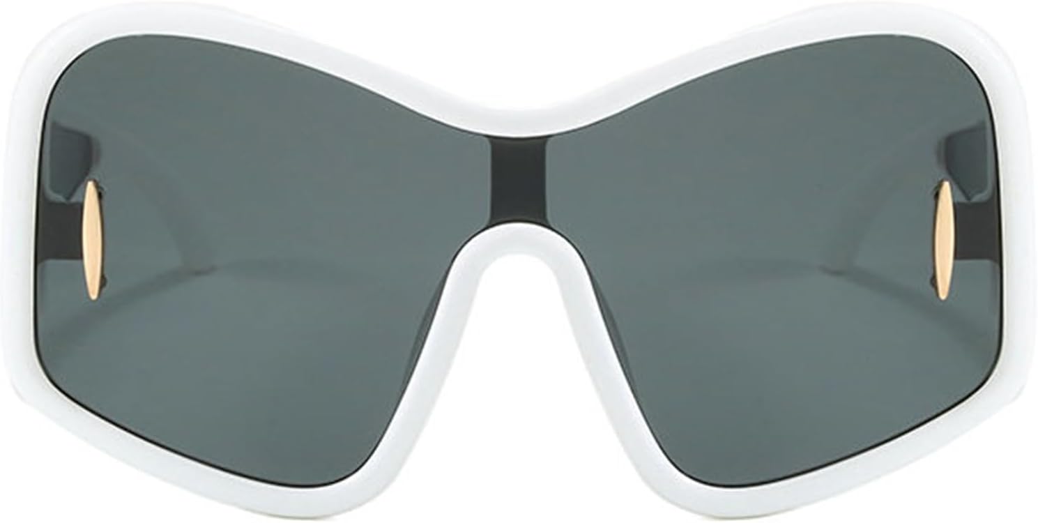 

Willochra Модные солнцезащитные очки большого размера для женщин и мужчин, большие тонированные стильные солнцезащитные очки с обтекаемой формой, очки для отдыха после катания на лыжах, крутые оттенки, White