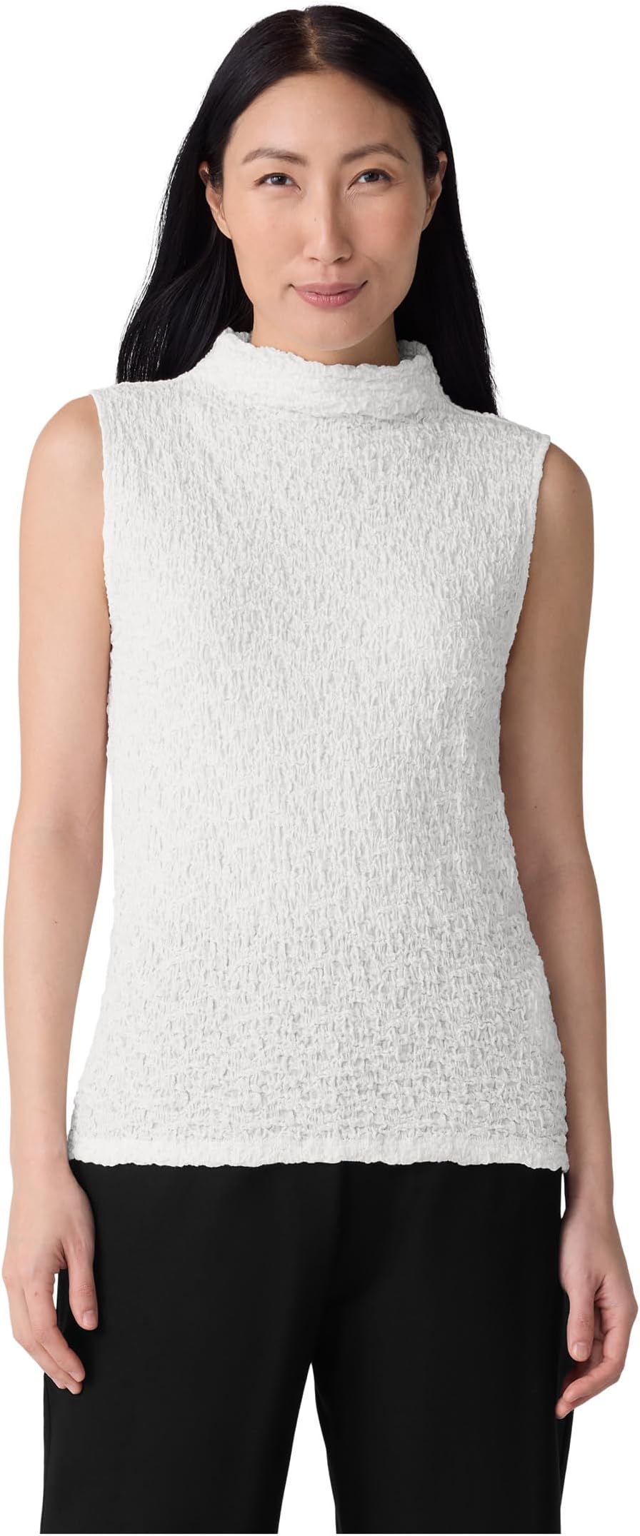 

Топ Eileen Fisher Bubble Jacquard Funnel Neck Slim Tank, слоновая кость