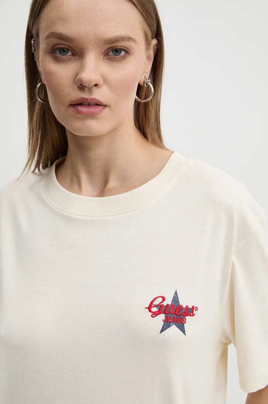 

Хлопковая футболка Guess Jeans, бежевый