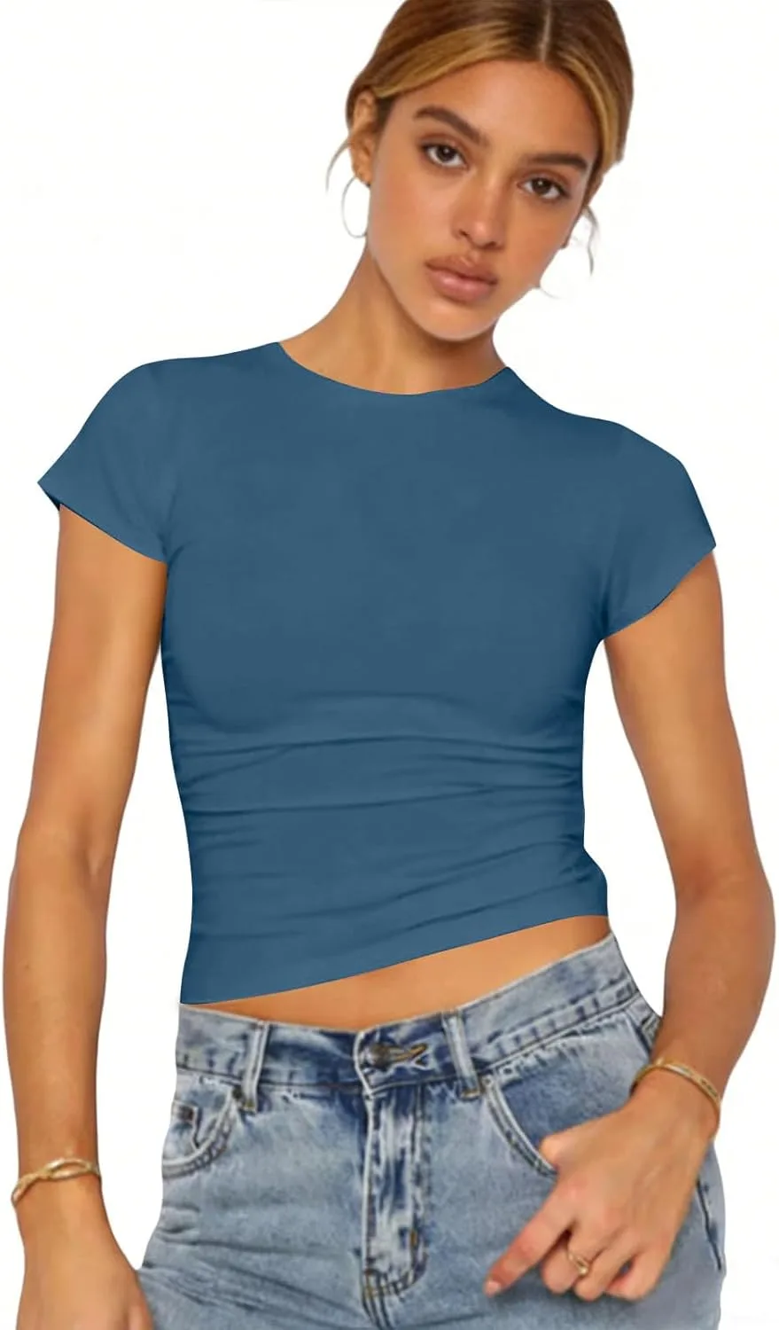 Футболка для женщин Basic Slim Fit с коротким рукавом и круглым вырезом — фото 2
