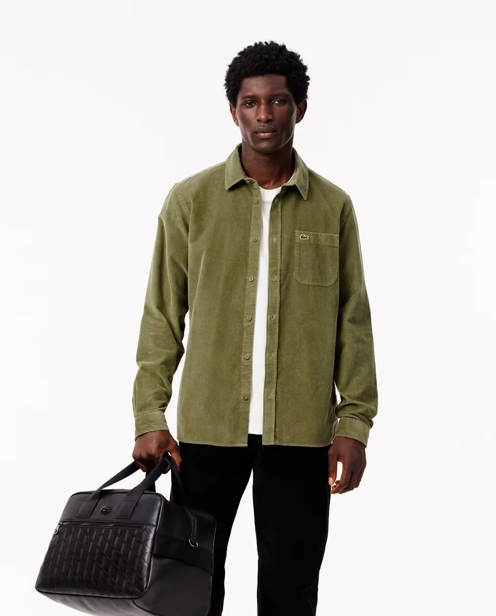 

Мужская рубашка стандартного кроя из хлопкового вельвета Lacoste, цвет Verde Militar