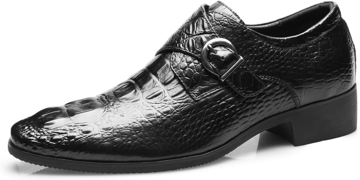 

Мужские лоферы Santimon с пряжкой и монк-ремнем из кожи с рисунком под аллигатора, формальная обувь для мужчин, черный