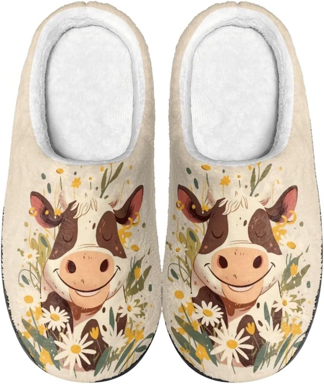 

Домашние и тапочки для женщин, мужские удобные фланелевые теплые тапочки на плоской подошве, зимние домашние сабо Tofrimade, Cartoon Cow Floral
