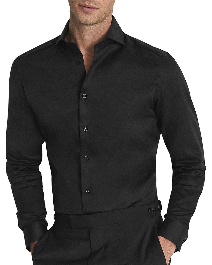 

Рубашка из твила REISS Storm Slim Fit, сложенная в два сложения, черный