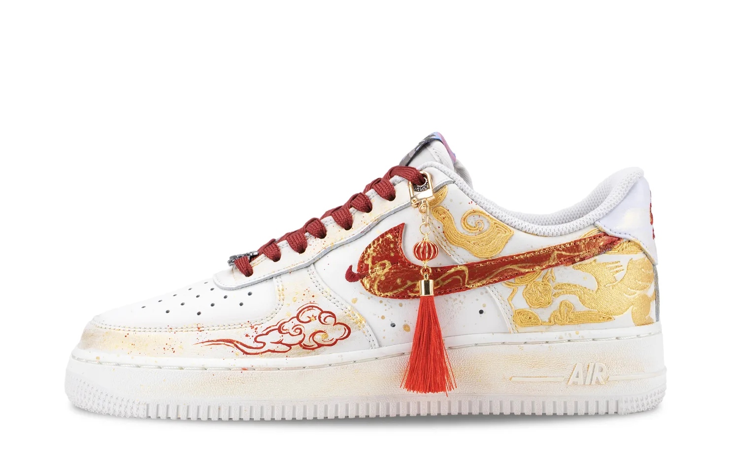 Nike Кроссовки для скейтбординга Air Force 1 Fiery Golden Mane мужские бело-красно-золотые — фото 3