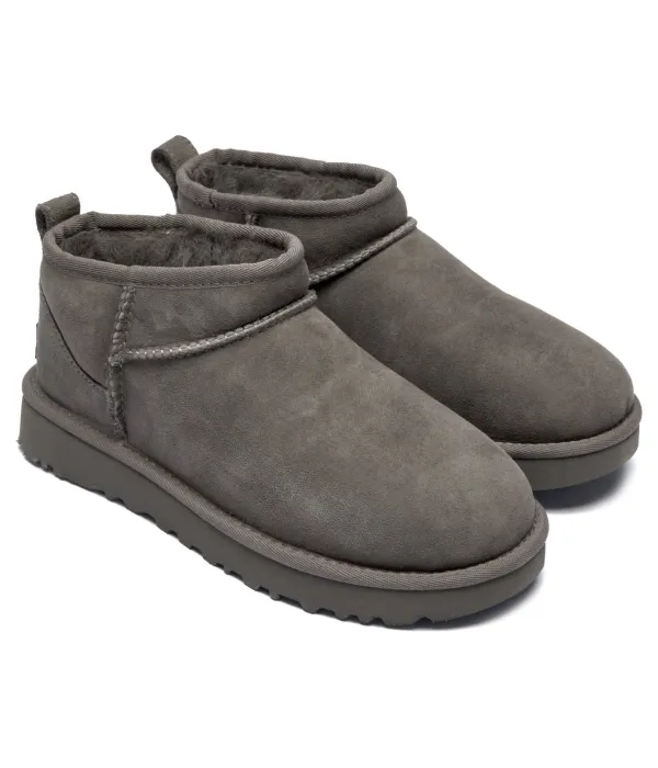 Классические ультрамини кожаные зимние ботинки Ugg, серый — фото 3