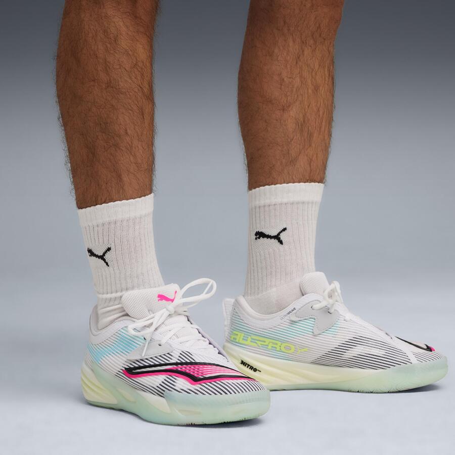 Баскетбольные кроссовки женские/мужские – PUMA All-Pro Nitro 2 белые/зелёные — фото 3