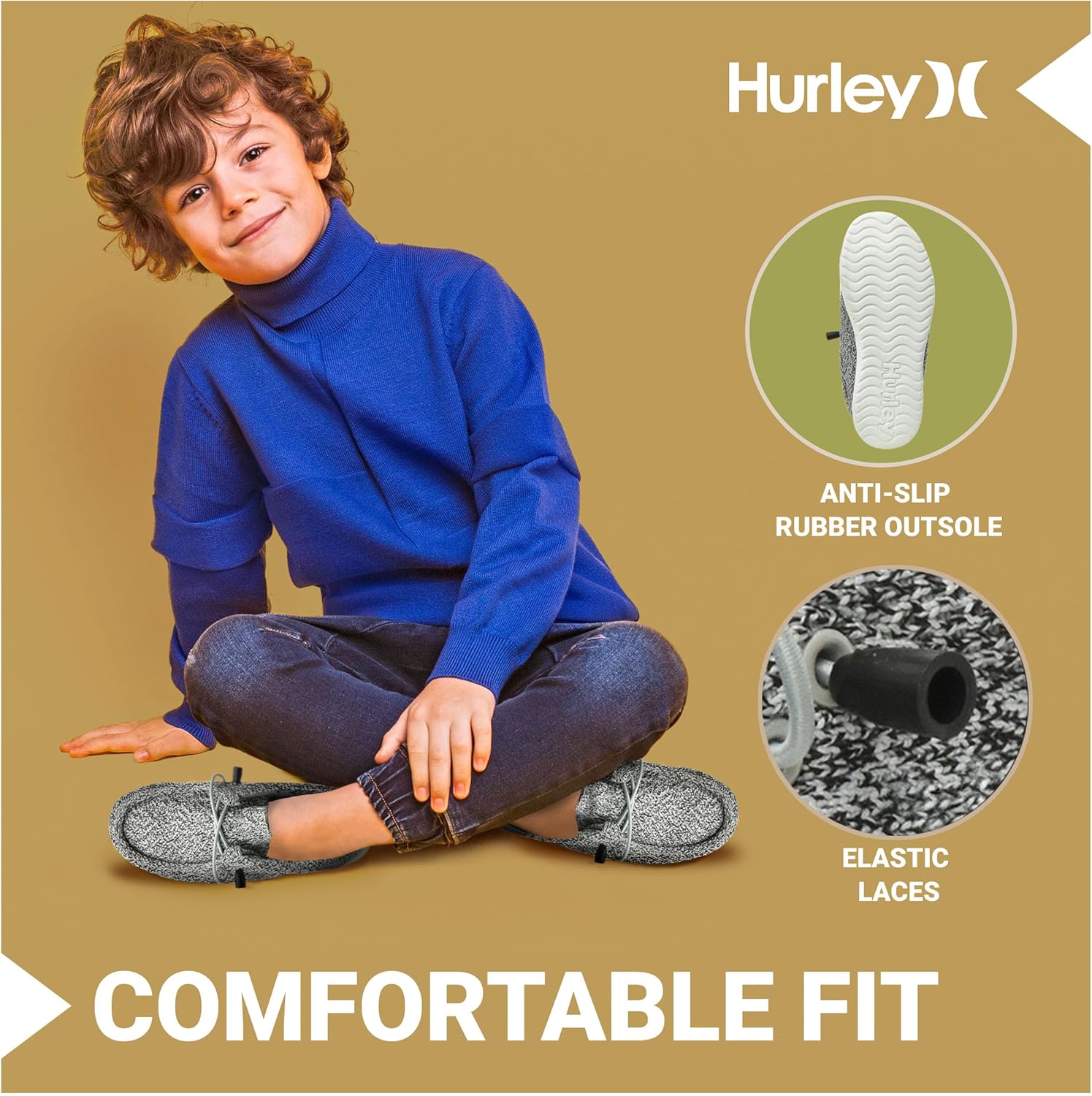 Детские кроссовки Hurley с эластичными шнурками, черный — фото 2