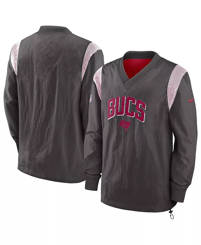 Мужская ветровка с V-образным вырезом Tampa Bay Buccaneers Sideline Athletic Stack в цвете pewter Nike — фото 4