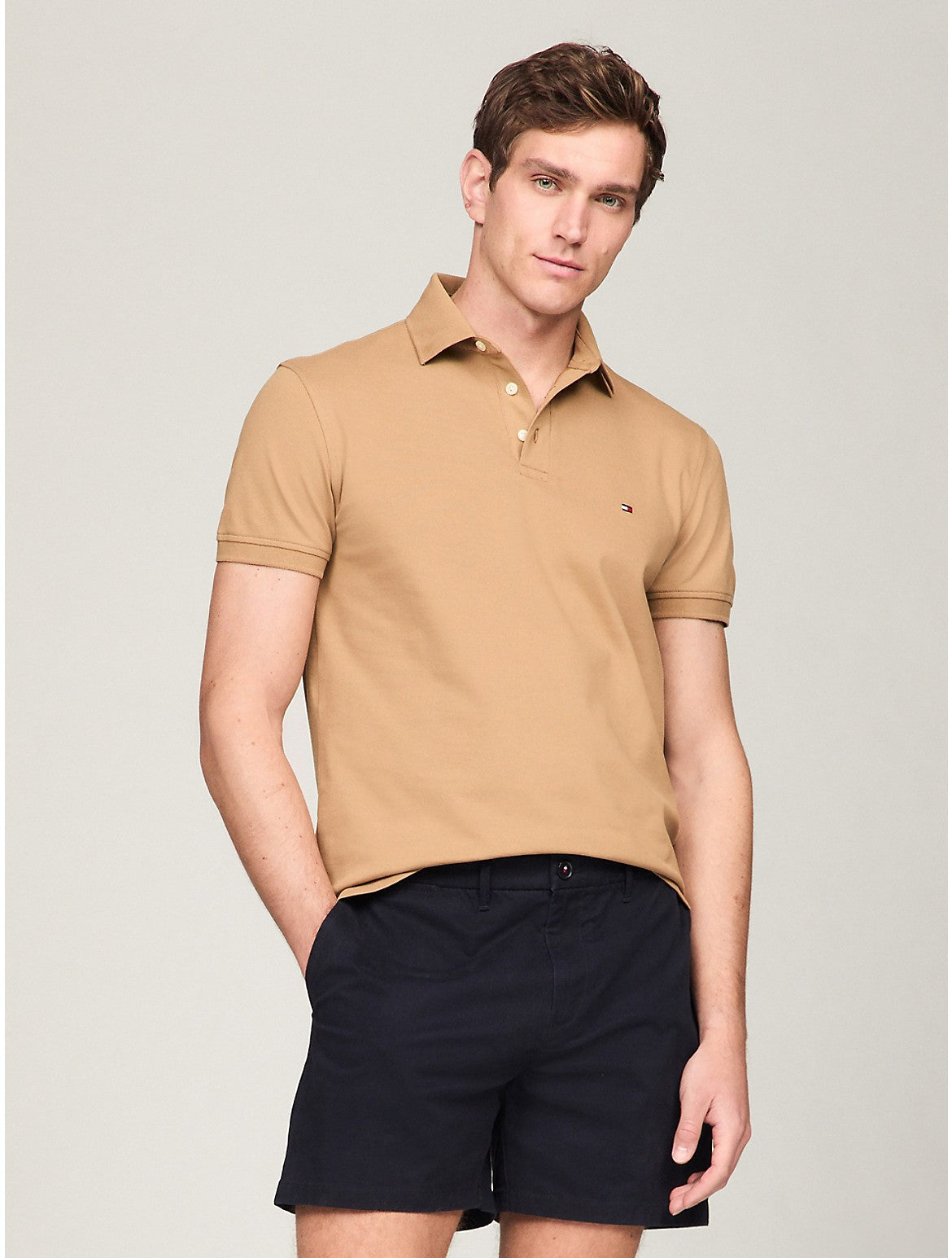 

Мужская облегающая рубашка Tommy Hilfiger Tommy Polo, цвет pinecone tan