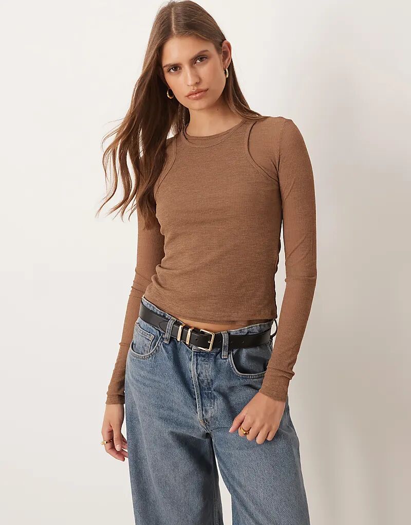 

Двухслойный лонгслив с длинными рукавами ASOS DESIGN шоколадного цвета