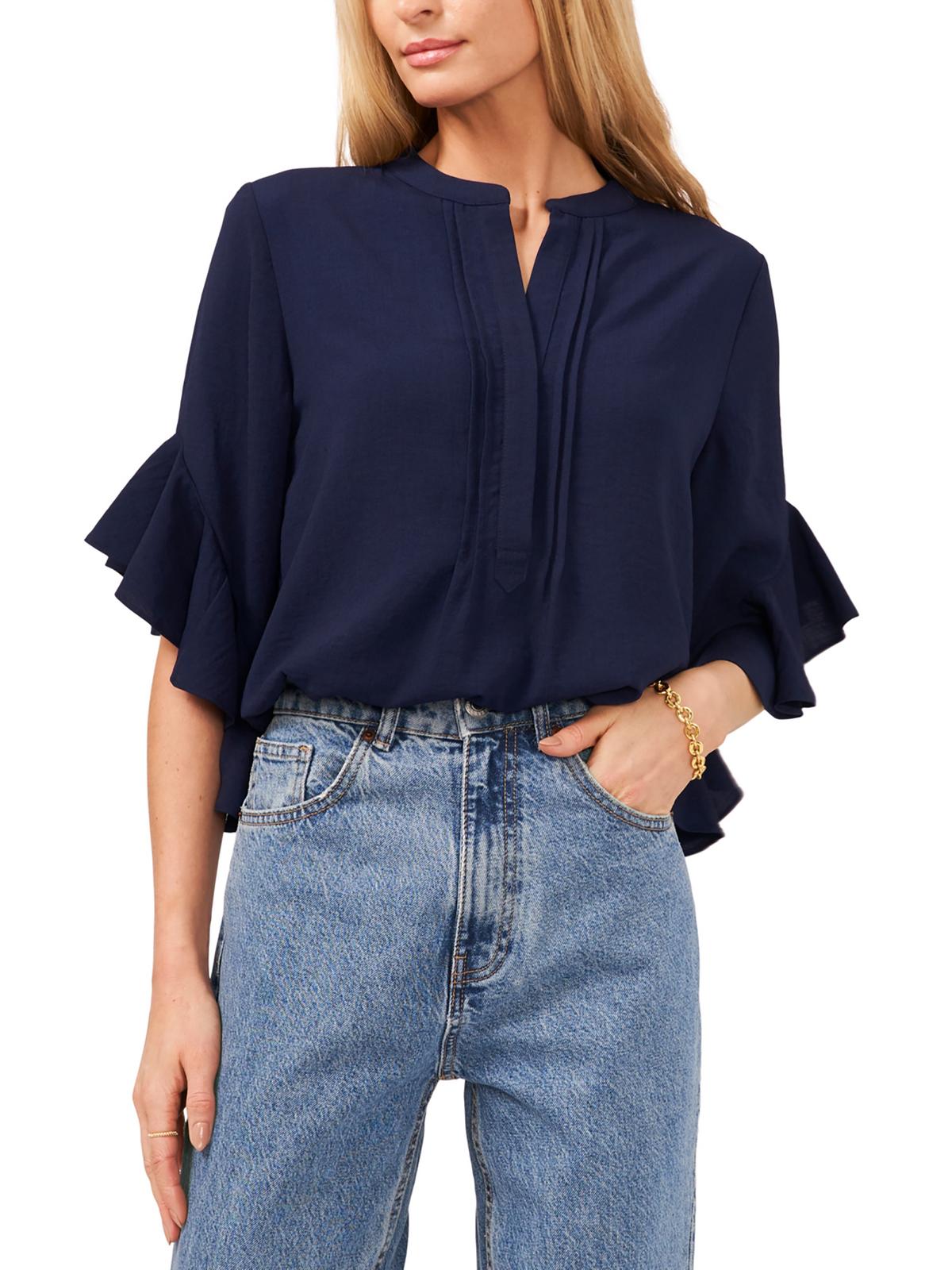 

Женская блузка с оборками на рукавах и разрезом на горловине Vince Camuto, цвет classic navy