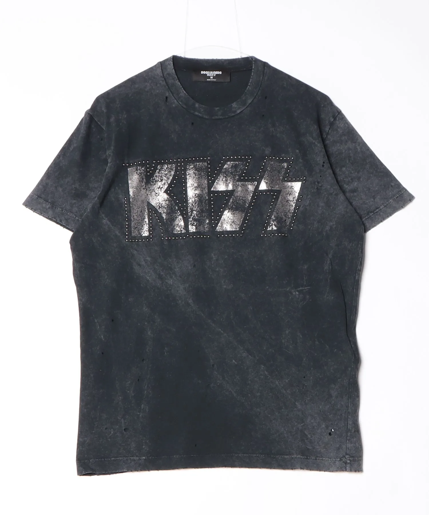 Унисекс футболка с камнями Kiss x D2 Cigarette Fit DSQUARED2 серая