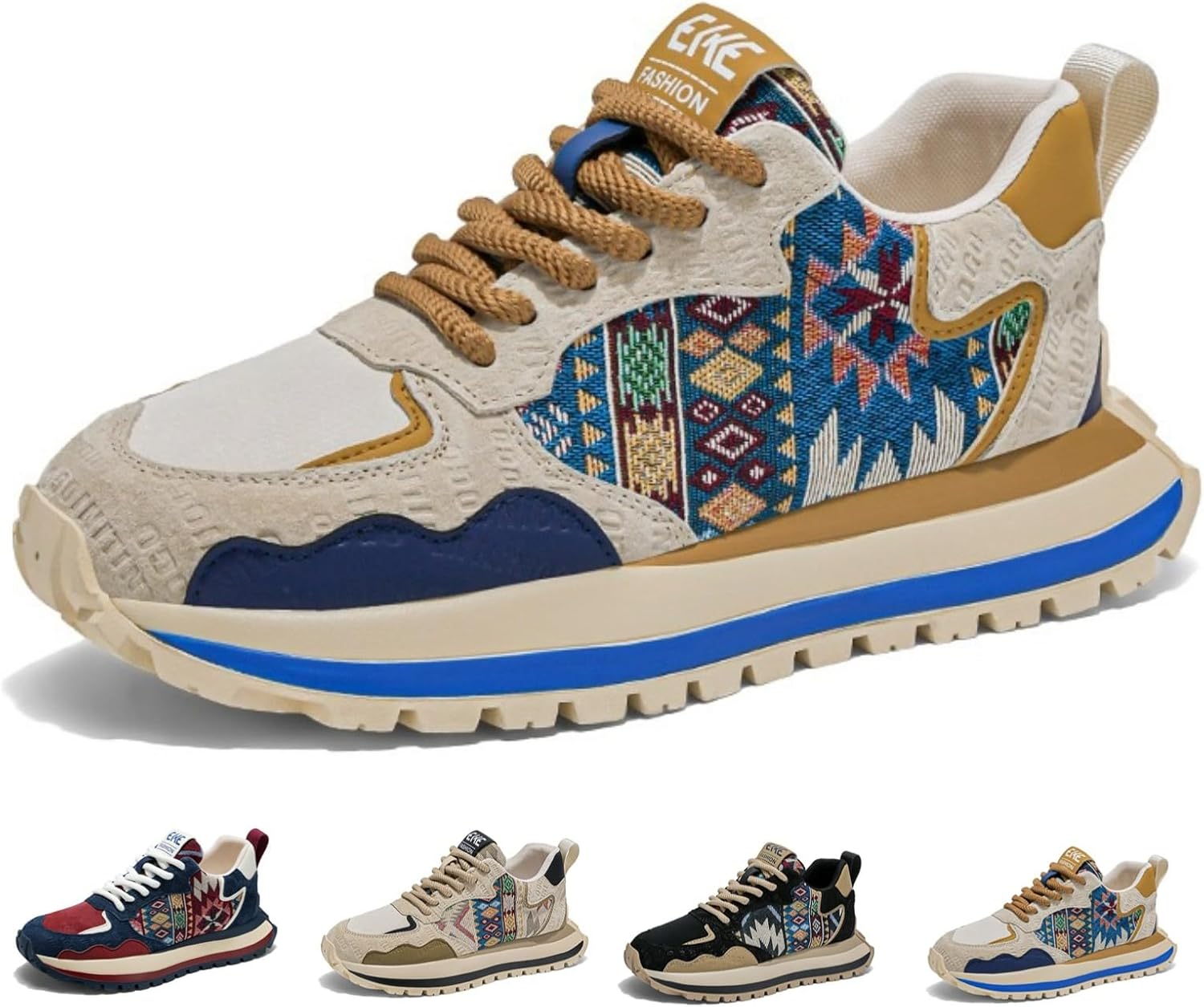 

Мужские ретро-кроссовки MACEFIL с массивной подошвой, противоскользящие, удобные, модные, спортивные, повседневные, для улицы и ходьбы, синий/бежевый