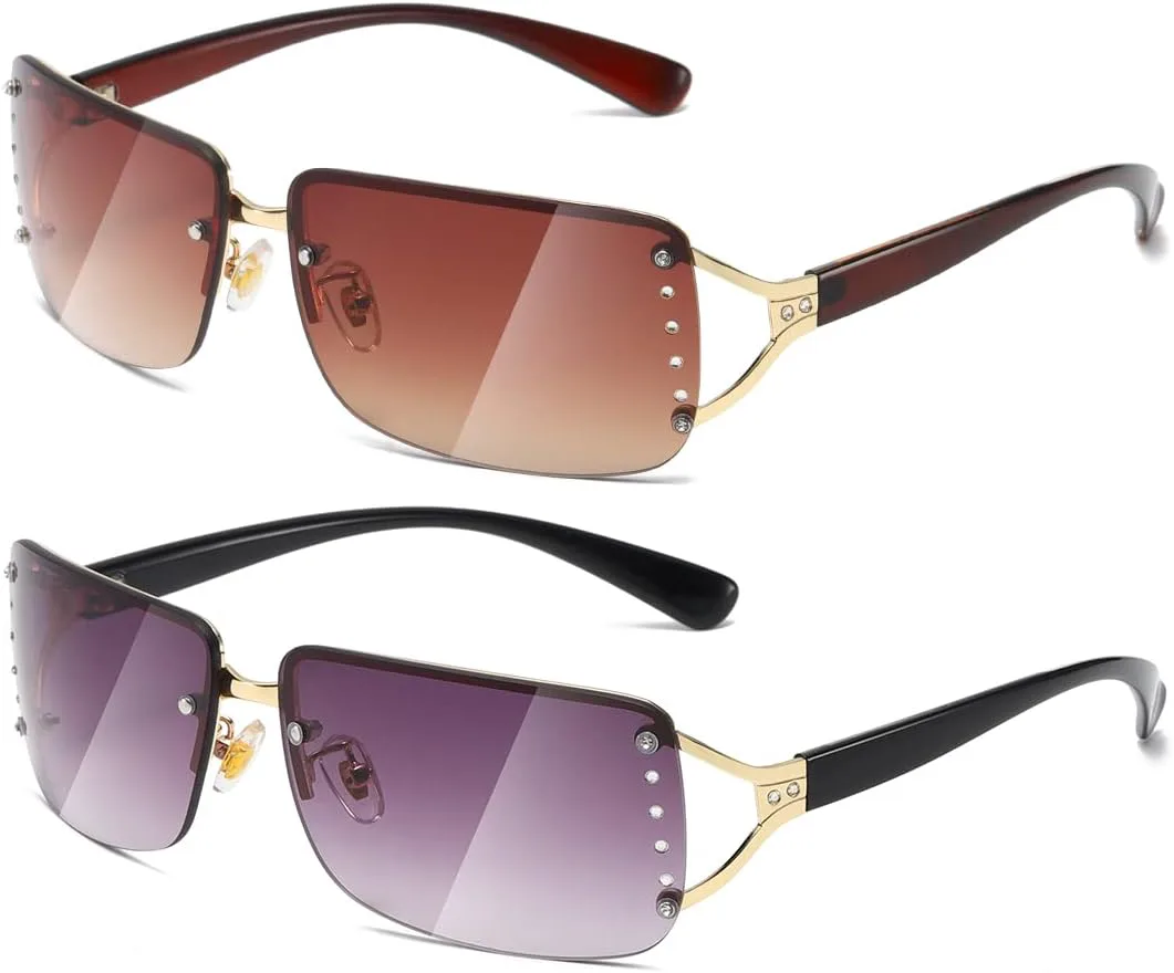 

Стильные безрамочные прямоугольные солнцезащитные очки MASDUN для женщин, дизайнерские модные очки для мужчин, Brown Frame Brown Lens/Purple Black Lenses