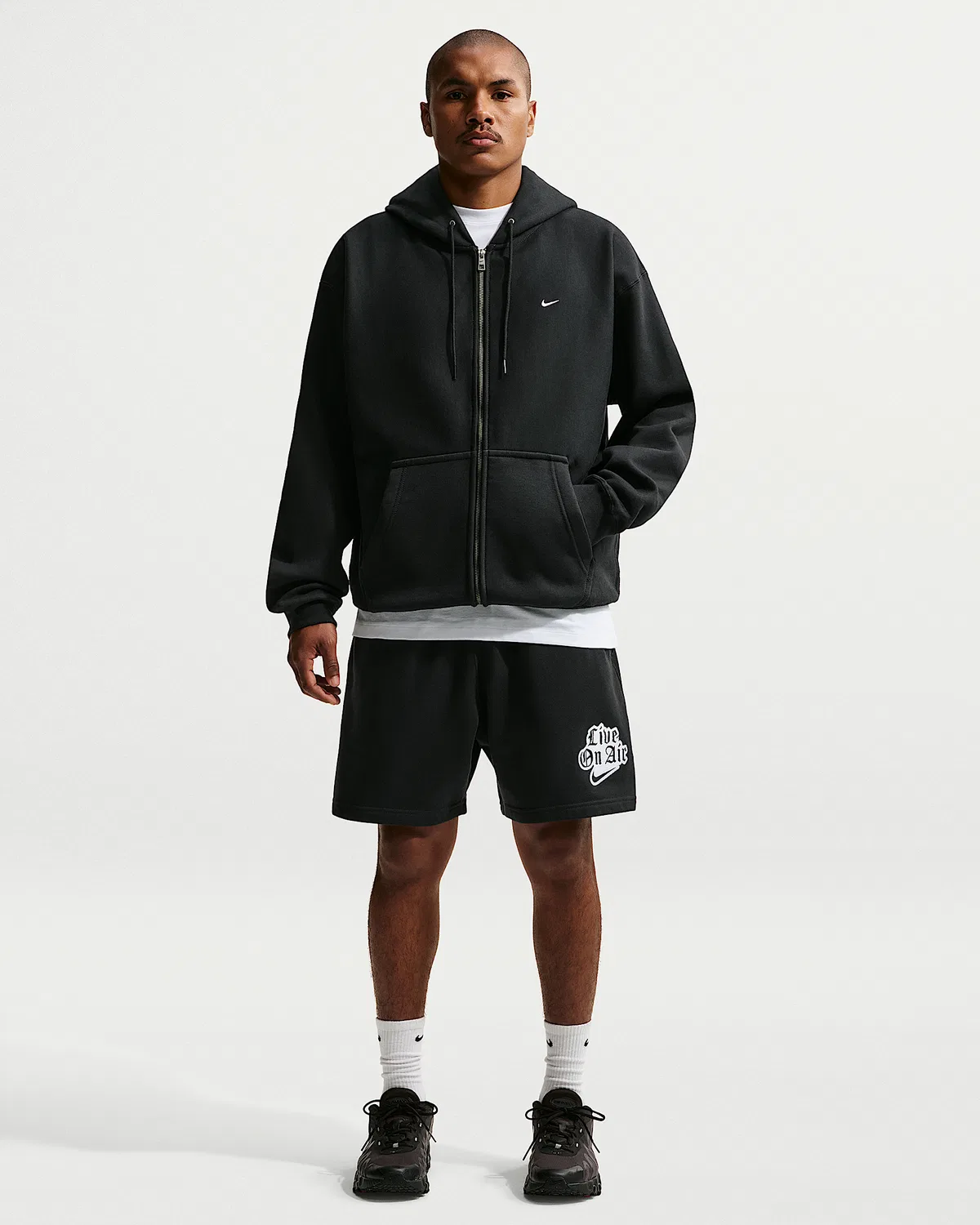 Мужская флисовая кофта на молнии Nike Solo Swoosh, Black/Black/White — фото 4