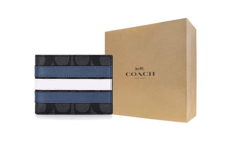

COACH Мужской бумажник из ПВХ черный серый и синий белый