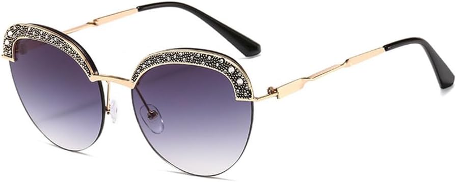 

Круглые солнцезащитные очки для женщин, бриллиантовая полуободковая оправа из сплава, градиентные линзы, металлические петли, защита от УФ-излучения UV400, m1383 Generic, M-1384