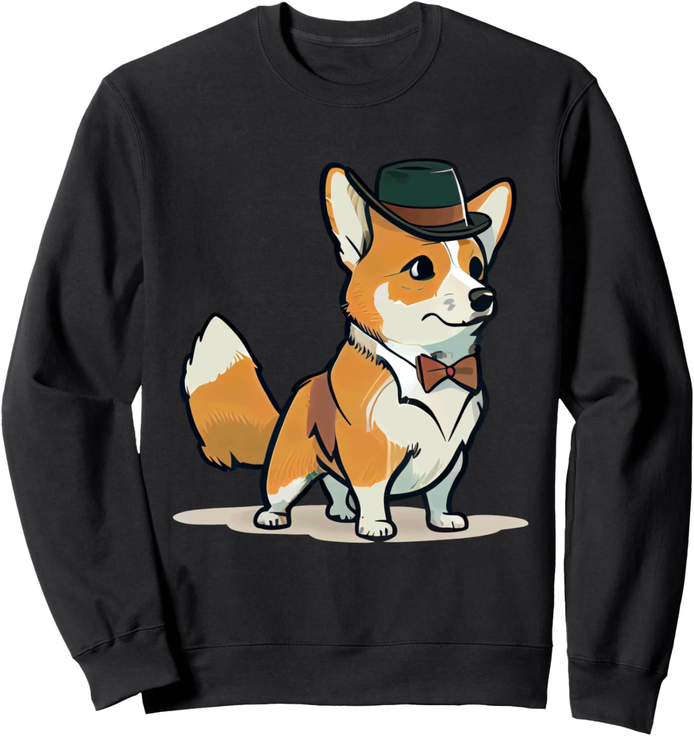 

Толстовка с изображением корги, шапка и галстук-бабочка Corgi Gentleman Illustration Cute Corgi With Hat, черный