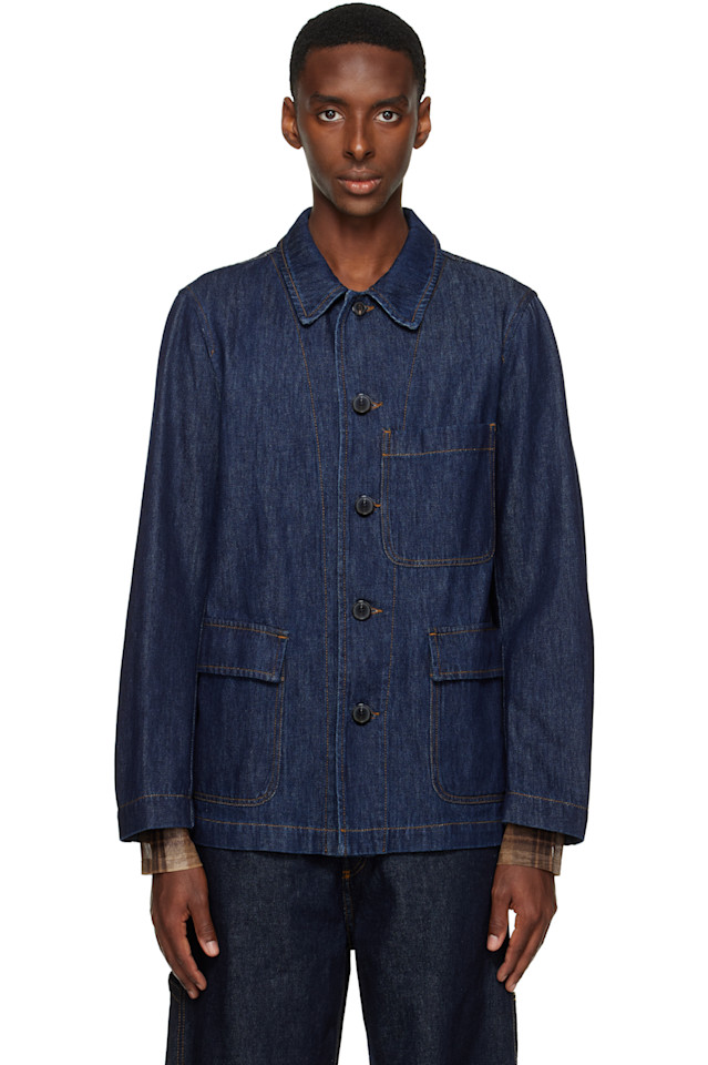 

Dries Van Noten Темно-Синяя джинсовая рабочая куртка