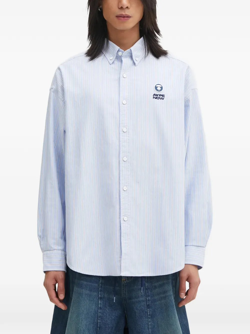 

Рубашка в полоску с нашивкой-логотипом AAPE BY *A BATHING APE, синий