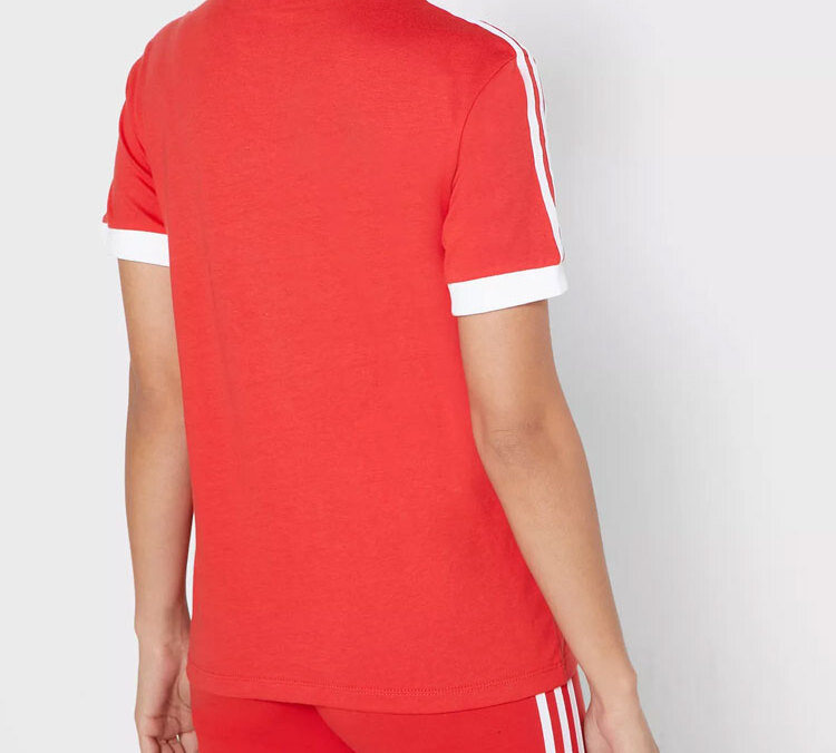 Футболка с тремя полосками женская красная Adidas Originals — фото 4