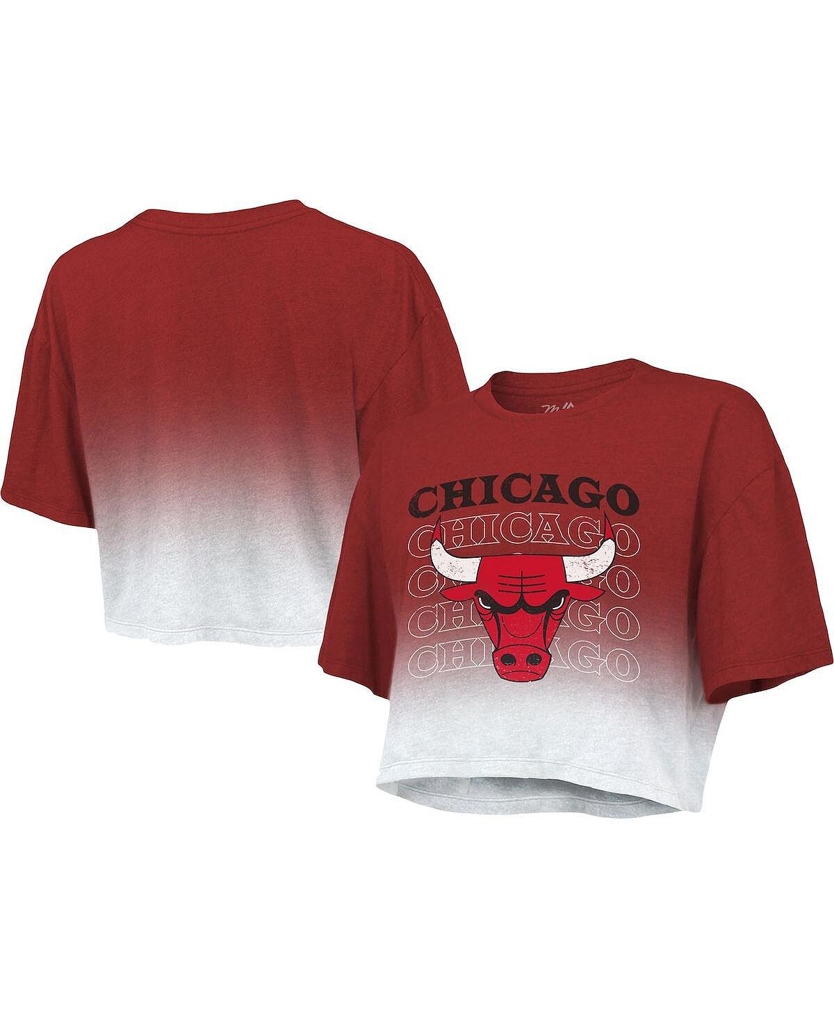 

Женская укороченная футболка с красно-белыми нитями Chicago Bulls с повторением Dip-Dye Majestic