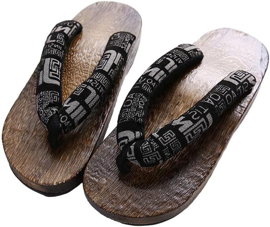 

Мужские и женские шлепанцы, японские традиционные деревянные сандалии гета, антискользящие шлепанцы с цветочным рисунком, деревянные шлепанцы Yfdzkj, черный