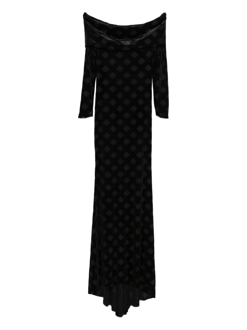 

Платье в пол с вырезом Бардо и ромбовидным узором Alessandro Legora, черный