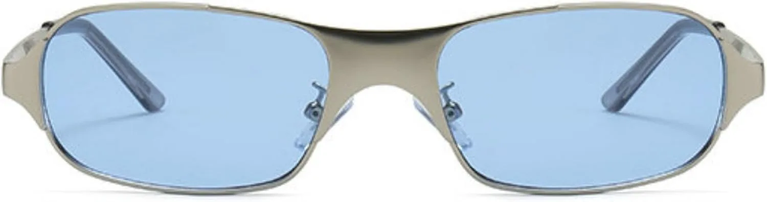 

COTIA Модные ретро-солнцезащитные очки квадратной формы для женщин и мужчин, маленькие прямоугольные, в стиле панк, с металлической оправой, в стиле Y2K, Blue