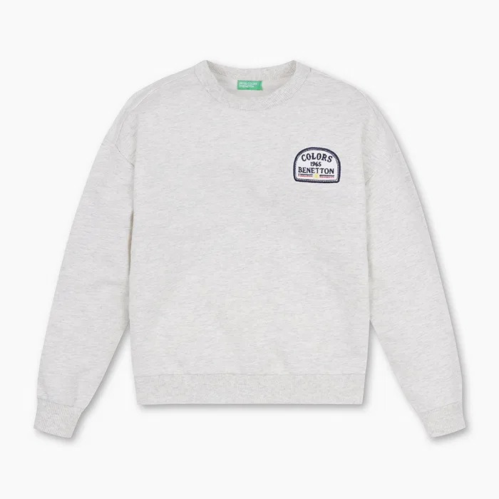 Детский меланжевый серый свитшот с графическим принтом от Benetton Kids