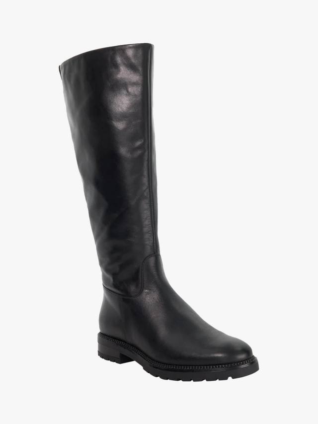 Ботинки Tayah Wide Fit высокие до колена с круглым носком и плоским каблуком из кожи Dune London, Black-leather — фото 3