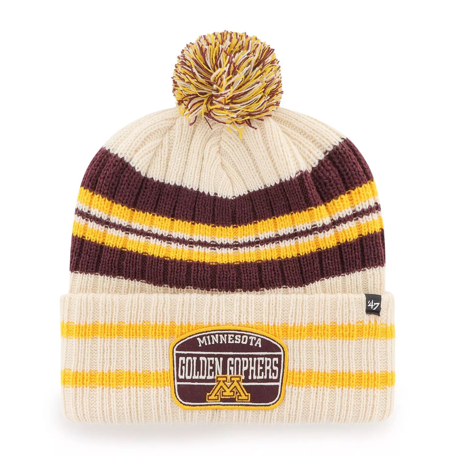 

Мужская вязаная шапка с манжетами и помпоном '47 Natural Minnesota Golden Gophers Hone Patch