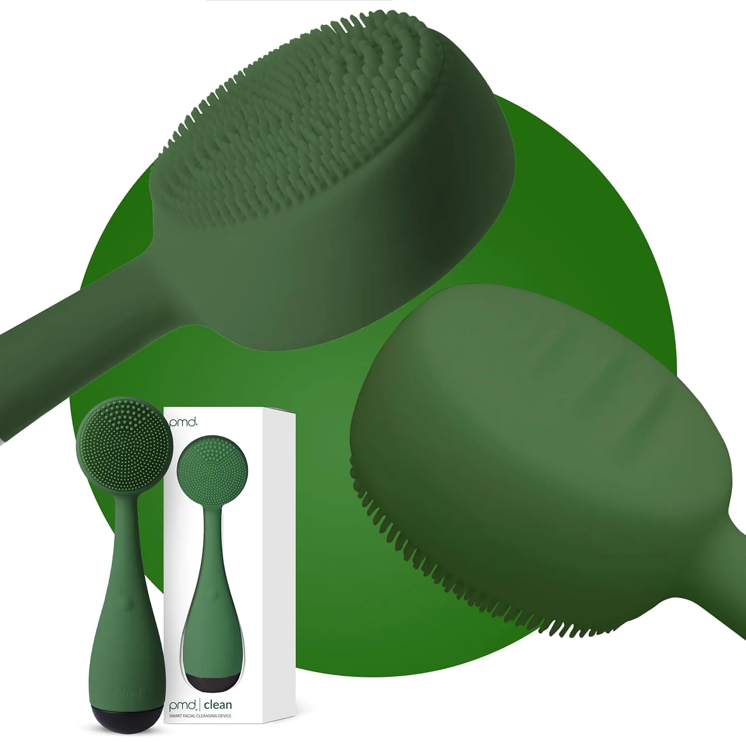 PMD Clean - интеллектуальное устройство для очищения лица с силиконовой щеточкой и антивозрастным массажером. Pmd Beauty, Olive