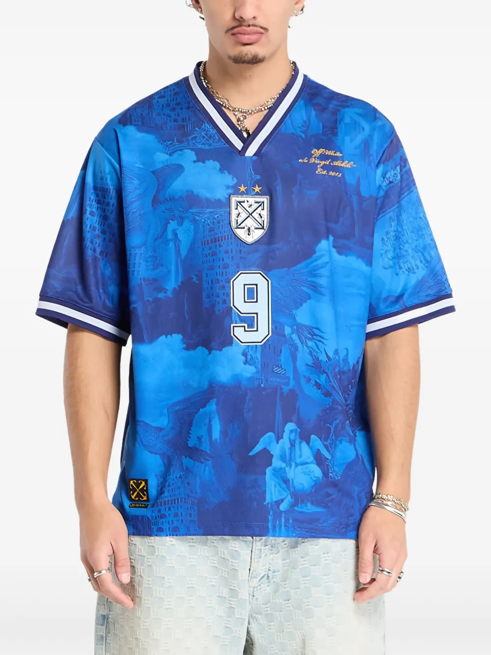 

Футболка с V-образным вырезом Off-White, синий