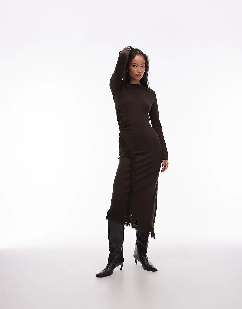 

Платье мидакси & Other Stories с бахромой и асимметричным подолом темно-коричневого цвета