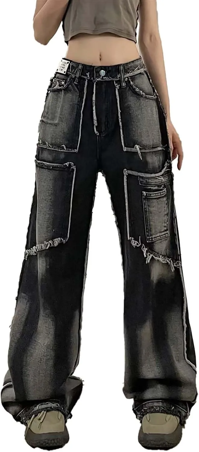 

Багги джинсы для женщин Y2K Low Rise Wide-Leg LUUTWAL