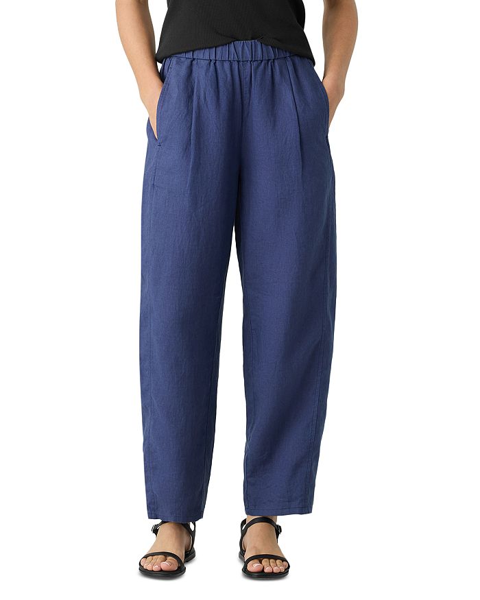 

Льняные плиссированные брюки-фонарики до щиколотки Eileen Fisher, синий